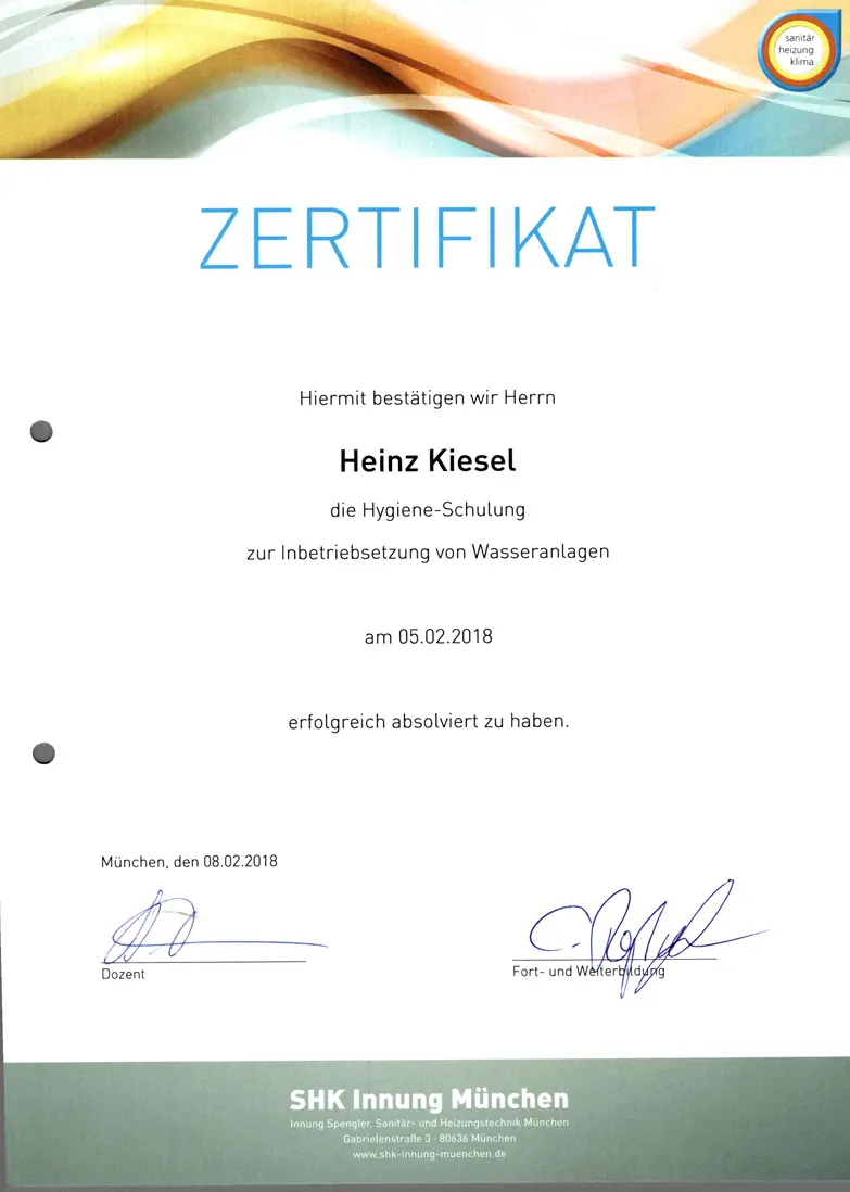 Zertifikat 12 von Heinz Kiesel und Söhne
